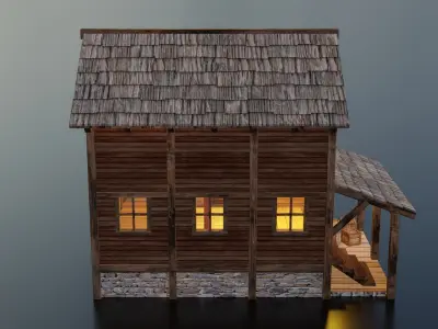 Wooden House E Low-poly 3D model