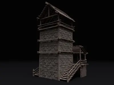 Realistic Medieval Watchtower  Low-poly 3D model