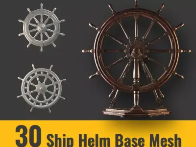 30 Low Poly  Ship Helm - Game Ready Low-poly 3D model