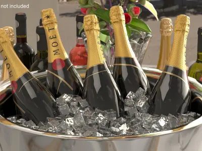 Moet Champagne Bottles in Ice Bucket 3D model
