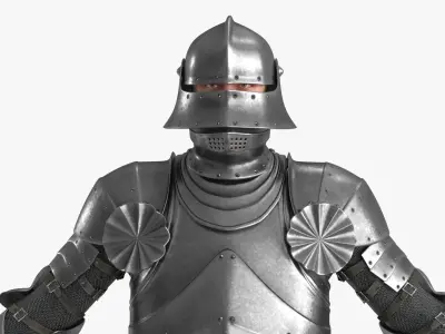Medieval Knight Gothic Plate Armor Two-Handed Sword T pose Low-poly 3D model