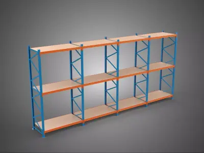 SHELF WOOD STEEL WAREHOUSE METAL SHELVING STORAGE RACK ORGANIZE 3D model