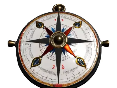 Vintage Ornate Navigation Compass Low-poly 3D model