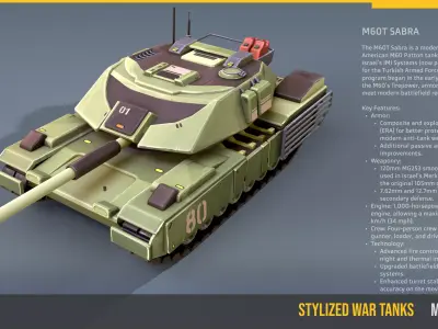 Stylized Tank M60T Sabra Low-poly 3D model