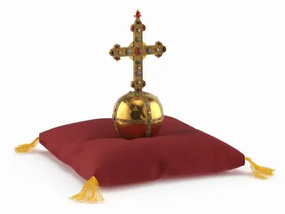 Antique Globus Cruciger on Velvet Cushion 3D model