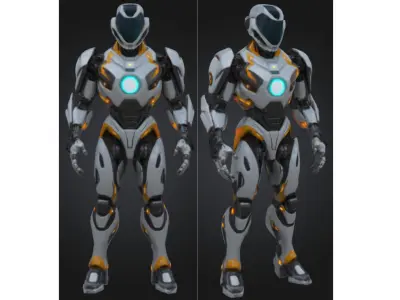Futuristic Armored Sci Fi Robot Low-poly 3D model