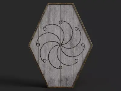 Slavic diamond-shaped shield painted white with radial symbol Low-poly 3D model