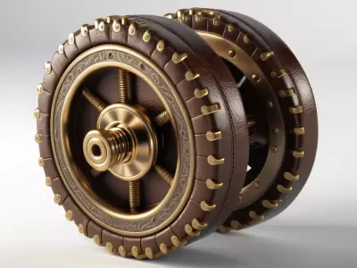Ornate Steampunk Leather Brass Wheel 3D model