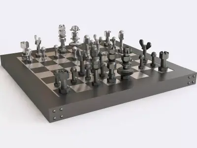 Chess of bolts and nuts 3D model