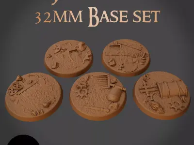 32mm Junkyard base set Pre-supported 3D print model