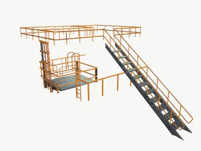 Industrial Fabricated Stairs and Railing 3D model
