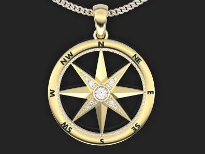 Compass pendant silver gold printable jewelry 3D model 3D print model