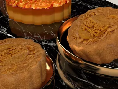 Chinese moon cake with yuan bao   3D model