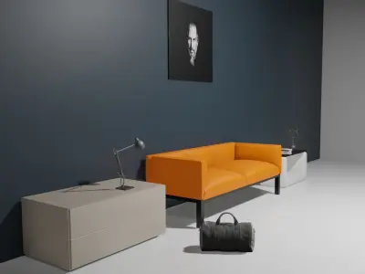 some furniture modern sofa and table and bag and table lamp  Free 3D model