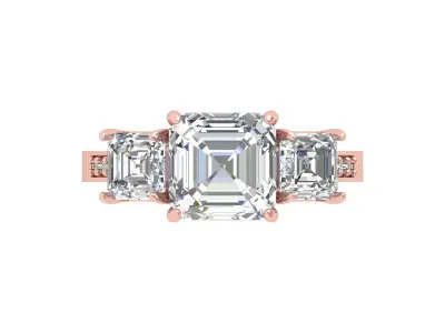 Asscher 3 Stone Art Deco Ring 3D print model