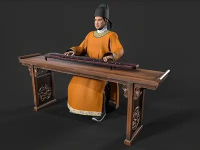 ancient china zither musical instrument Low-poly 3D model