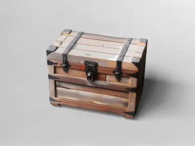 Vintage Wooden Chest with Metal Reinforcements 3D model