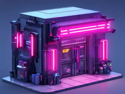 Cyberpunk Neon Shop LowPoly Game Asset Low-poly 3D model