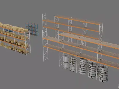 Industrial Warehouse Interior  Low Poly 3D Model Game Ready Low-poly 3D model