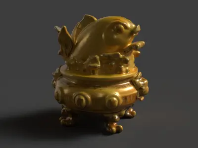  Chinese fish money pot  Low-poly 3D model