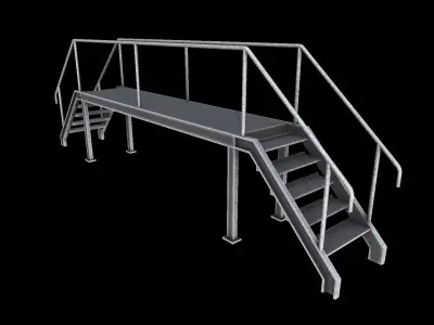 Stair stainless steel railings Low-poly 3D model