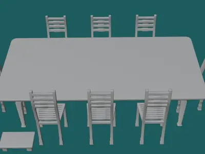 Wooden Furniture set Low-poly 3D model