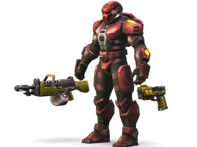 Cartoon Sci-Fi Cyborg Drone Heavy Machine Gunner Low-poly 3D model 4