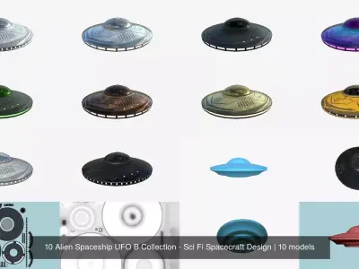 10 Alien Spaceship UFO B Collection - Sci Fi Spacecraft Design 3D Model Pack