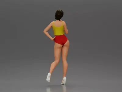 Striking a flirty pose wearing yellow crop top red bottoms 3D print model