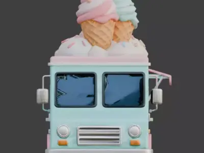 Stylized Summer Ice Cream Truck 3D Model Low-poly 3D model