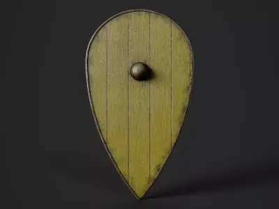 Slavic kite wooden shield-painted yellow  Low-poly 3D model