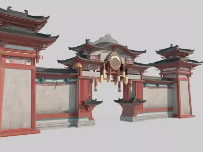 Ancient Asian Palace Gates 3D model
