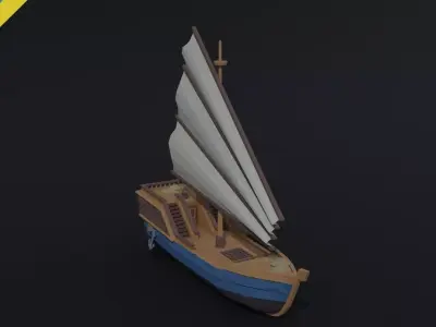 Cartoon medieval trader ship  Polygonal Style Low-poly 3D model
