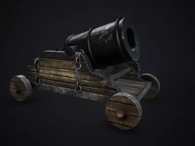 Medieval cannon Low-poly 3D model 9