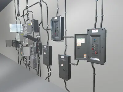 Fuse Boxes with modular wiring Low-poly 3D model
