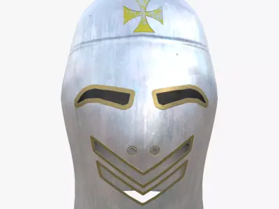 Low Poly Medieval Knight Crusader Helmet PBR 3D Model Low-poly 3D model