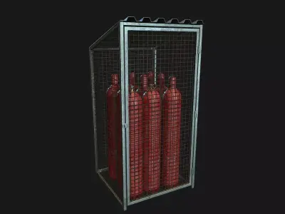 Low Poly PBR Gas Bottle with Storage Cage Low-poly 3D model