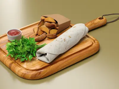  Wrap with Potato Wedges and Greens 