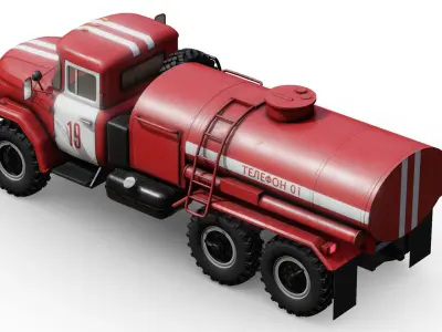 Soviet Fire Service Tanker Truck Low-poly 3D model