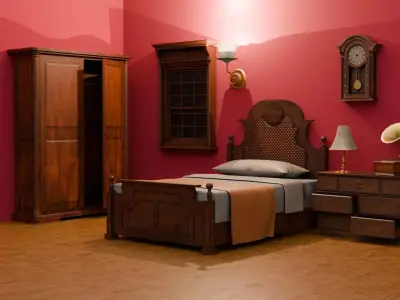 Vintage Interior Furniture Collection UNITY URP MATERIALS Low-poly 3D model