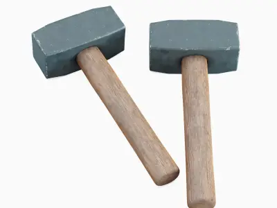 Industrial Wooden Hammer 03  Low-poly 3D model