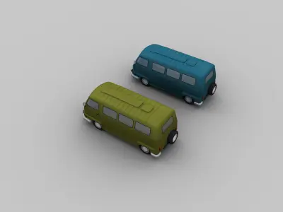 Lowpoly Van 4 retro bus Low-poly 3D model