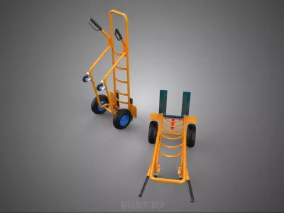 QUAD WHEEL HAND TRUCK CART FORK TILT STAND CASTOR BARROW MANUAL 3D model