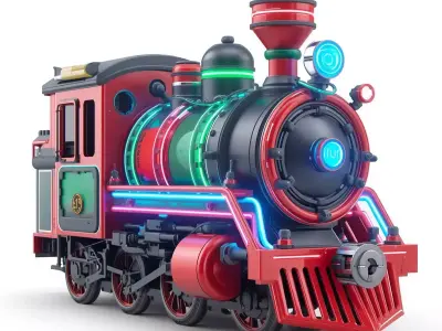 Cyberpunk Holiday Locomotive 3D Model Neon Steam Engine Low-poly 3D model