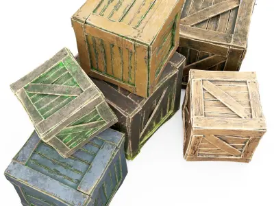 Box wooden crate cartoon pack 3D model