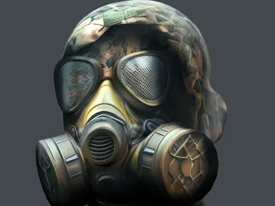 Gas mask helmet 3d model military combat  Low-poly 3D model