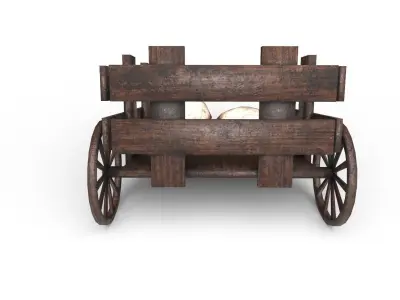 Wooden Trailer Low Poly and Game Ready Low-poly 3D model
