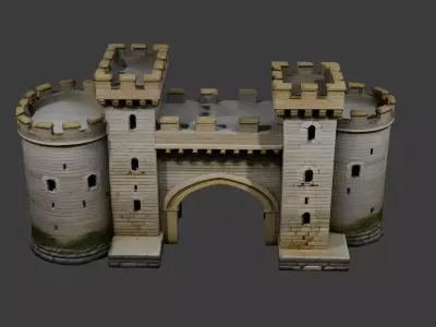 Medieval Castle Fortress Gate  with  Towers Fantasy 3D Model Low-poly 3D model