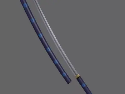 PBR Katana Japanese Sword Blue V3 Low-poly 3D model
