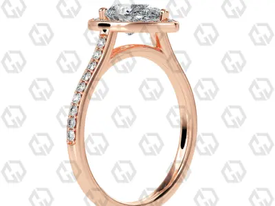 Ring 197 Pear Shape Cathedral Halo pave set with Gems 3D print model